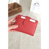 Norvi Leather Bozuk Para Bölmeli Çıtçıtlı Şık Hakiki Deri Kadın Cüzdan Kırmızı