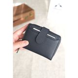 Norvi Leather Bozuk Para Bölmeli Çıtçıtlı Şık Hakiki Deri Kadın Cüzdan Lacivert