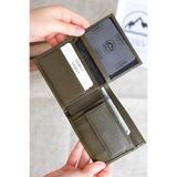 Norvi Leather Hakiki Deri Gizli Fermuarlı Erkek Cüzdan Kartlık Haki Yeşil