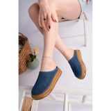 NOSEY SHOES BRENDA MODEL HAKİKİ DERİ KOT MAVİ DELİKLİ KALIN TABAN KADIN TERLİK