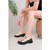 NOSEY SHOES PERA MODEL HAKİKİ DERİ KREM TOKALI KALIN TABANLI GÜNLÜK KADIN TERLİK