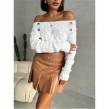Nosia Fashion Kadın Düğme Detaylı Kayık Yaka Beyaz Triko Kazak - XL