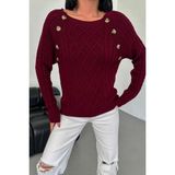 Nosia Fashion Kayık Yaka Düğme Detaylı Kadın Uzun Bordo Triko Kazak - XL