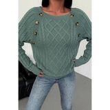 Nosia Fashion Kayık Yaka Düğme Detaylı Kadın Uzun Yeşil Triko Kazak - XL