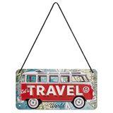 Nostalgic-Art Retro asma levha Volkswagen Bulli T1 – Travel The World – VW Bus hayranları için hediye fikri, metal, vintage tasarım, 10 x 20 cm