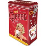 Nostalgic-Art Retro kahve kutusu, 1,3 l, Hot Coffee Now – Nostalji hayranları için hediye fikri, aroma kapaklı sac kutu, vintage tasarım