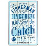 Nostalgic-Art Retro sac levha, 20 x 30 cm, Fisherman Catch – Balıkçılar için hediye fikri, metal, vintage tasarım, sözlü sac levha