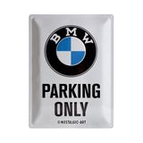 Nostalgic-Art Retro sac levha, 30 x 40 cm, BMW – Parking Only White – BMW aksesuar hayranları için hediye fikri, orijinal lisanslı ürün (OLP), metal, vintage tasarım, sac levhalar, sözler