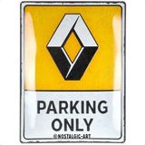 Nostalgic-Art Retro sac levha, 30 x 40 cm, Renault – Parking Only – Renault aksesuar hayranları için hediye fikri, orijinal lisanslı ürün (OLP), metal, vintage tasarım, sac levhalar özdeyişler