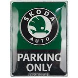Nostalgic-Art Retro sac levha, 30 x 40 cm, Skoda – Parking Only – Skoda aksesuar hayranları için hediye fikri, metal, vintage tasarım