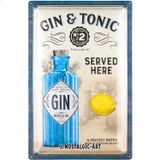 Nostalgic-Art Retro Sac Tabela Gin & Tonic Served Here – Bar aksesuarı olarak hediye fikri, metal, dekorasyon için vintage tasarım, 40 x 60 cm