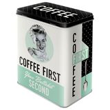 Nostalgic-Art Retro saklama kabı L, 3 l, Coffee First – Kahve hayranları için hediye fikri, sac büyük kahve kutusu, vintage tasarım, kahve dekorasyonu