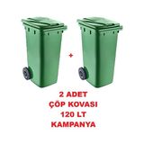 Nostalji Köşesi2 Adet Çöp Kovası Kapaklı Tutma Saplı Özel Çöp Konteyneri 120 Lt ( Yeşil ) Büyük Boy 2 Adet