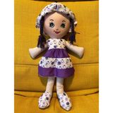 Nostalji Kutusu Koyu Mor Saçlı Elbiseli Kız Oyuncak Bez Bebek Uyku Arkadaşı 50 cm Hediyelik Doğum Günü Hediyesi