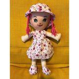 Nostalji Kutusu Pembe Saçlı Çiçek Desenli Kız Oyuncak Bez Bebek Uyku Arkadaşı 50 cm Hediyelik Doğum Günü Hediyesi
