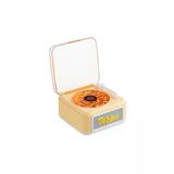 Nostalji Mini Plak Görünümlü Radyolu Bluetooth Hoparlör 3D Ses Dalgası Retro Müzik Plak - Sarı