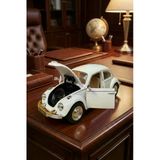 Nostaljik Beetle Vosvos Oyuncak Araba - 17cm Büyük Boy - Sesli Işıklı ve Sürtmeli - Beyaz Araba