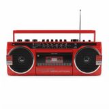 Nostaljik Bluetooth Kaset Çalar ve Radyo, USB/SD, Kaydedici, Pilli-Kırmızı
