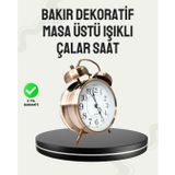 Nostaljik Büyük Boy Metal Masa Saati Bronz Kaplama Ve Yüksek Sesli Alarm