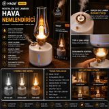 Nostaljik Gaz Lambası Tasarımlı Hava Nemlendirici LED Işıklı USB Şarjlı Dekoratif Buhar Makinesi