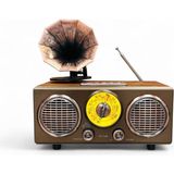 Nostaljik Gramafon Görünüm Radyo,şık Tasarım Ahşap Trend Nostalji Radyo - Koyu Kahve