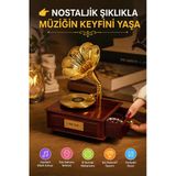 Nostaljik Gramofon Müzik Kutusu Takı Kutusu El Kurmalı Altın Dekoratif Hediye Ürünü Şık