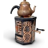 Nostaljik Jelli Bakır Işlemeli Çay Semaveri - 3 Litre (Bakır Demlik Hediyeli) - Çok Renkli