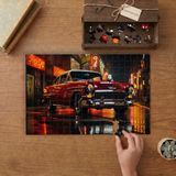 Nostaljik Kırmızı Araba Gece Manzarası Tasarımı 240 Parça Ahşap Puzzle Ahşap Kutuda MP03200