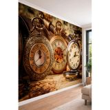 Nostaljik Köstekli Saatler - Antika Temalı Tek Parça Tekstil Duvar Kağıdı, 100 x 100