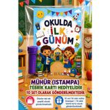 Nostaljik Lezzetler 10 Adet Okulda İlk Günüm Yazılı Hediye Seti 1. Sınıf- Sene Başı Mühür (Istampa) Tebrik Kartı Hediyeli