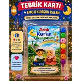 Nostaljik Lezzetler 10 Set Kur'an Okuyorum Hediyesi Kur'an Kursu-Hatim Töreni Hatırası Emoji Kurşun Kalem Tebrik Kartı Hediyeli - Çok Renkli
