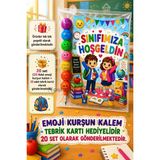 Nostaljik Lezzetler 20 Adet Okula Yeni Başlayan Öğrencilere Sınıfımıza Hoşgeldin Yazılı Hediye Seti 1. Sınıf- Sene Başı Hatırası Emoji Kurşun Kalem Tebrik Kartı Hediyeli - Çok Renkli