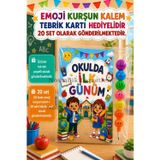 Nostaljik Lezzetler 20 Adet Okulda İlk Günüm Yazılı Hediye Seti 1. Sınıf- Sene Başı Emoji Kurşun Kalem Tebrik Kartı Hediyeli