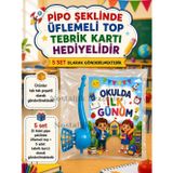 Nostaljik Lezzetler 5 Adet Öğrencilere Özel Okulda İlk Günüm Yazılı Hediye Seti 1. Sınıf- Sene Başı Pipo Şeklide Üflemeli Top Tebrik Kartı H