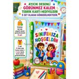 Nostaljik Lezzetler 5 Adet Okula Yeni Başlayan Öğrencilere Sınıfımıza Hoşgeldin Yazılı Hediye Seti 1. Sınıf- Sene Başı Hatırası Ayıcık Desenli Görünmez Kalem Tebrik Kartı Hediyeli - Çok Renkli