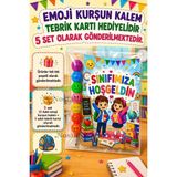 Nostaljik Lezzetler 5 Adet Okula Yeni Başlayan Öğrencilere Sınıfımıza Hoşgeldin Yazılı Hediye Seti 1. Sınıf- Sene Başı Hatırası Emoji Kurşun Kalem Tebrik Kartı Hediyeli - Çok Renkli