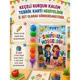 Nostaljik Lezzetler 5 Adet Okula Yeni Başlayan Öğrencilere Sınıfımıza Hoşgeldin Yazılı Hediye Seti 1. Sınıf- Sene Başı Hatırası Keçeli Kalem Tebrik Kartı Hediyeli - Çok Renkli