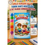 Nostaljik Lezzetler 5 Set Yeni Okumayı Öğrenen Öğrencilere Hediye Artık Okuyorum Yazılı 1. Sınıf Hatırası Emoji Kurşun Kalem Tebrik Kartı Hediyeli - Çok Renkli