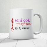 Nostaljik Lezzetler Anneciğim Seni Çok Seviyorum Iyi Ki Varsın Yazılı Anneler Günü Hediyelik Kupa - Beyaz - 300 ml