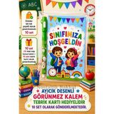 Nostaljik Lezzetler Okula Yeni Başlayan Öğrencilere Sınıfımıza Hoşgeldin Yazılı 10 Adet Hediye Seti 1. Sınıf- Sene Başı Hatırası Ayıcık Desenli Görünmez Kalem Tebrik Kartı Hediyeli - Çok Renkli