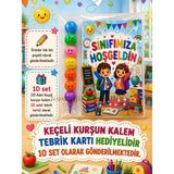 Nostaljik Lezzetler Okula Yeni Başlayan Öğrencilere Sınıfımıza Hoşgeldin Yazılı 10 Adet Hediye Seti 1. Sınıf- Sene Başı Hatırası Keçeli Kalem Tebrik Kartı Hediyeli - Çok Renkli