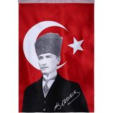 Nostaljik Lezzetler Türk Bayrağı Kalpaklı Atatürk Posterli Saten Türk Bayrağı K.atatürk Imzalı Türk Bayrağı 70 x 100 cm - Kırmızı - Beyaz - 70x100