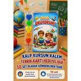 Nostaljik Lezzetler Yeni Okumayı Öğrenen Öğrencilere Hediye 10 Set Artık Okuyorum Yazılı 1. Sınıf Hatırası Kalp Kurşun Kalem Tebrik Kartı Hediyeli - Çok Renkli