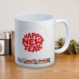 Nostaljik Lezzetler Yılbaşı Temalı Happy New Year Yazılı Hediyelik Kupa - Beyaz - 300 ml