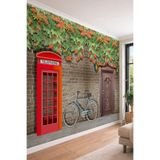Nostaljik Londra SokağıTelefon Kulübesi- Bisikletli Tek Parça Tekstil Duvar Kağıdı, 200 x 150