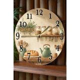 Nostaljik Raflı Mutfak Temalı Mdf Saat Çift Katmanlı 33 Cm Country Tarz Dekor Sdw356 Renkli