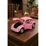 Nostaljik Vosvos Oyuncak Araba - 17Cm Büyük Boy - Sesli Işıklı Ve Sürtmeli - Pembe Model Araba Vitrin