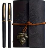 Not Defteri 3'lü Set, Retro Spiral Defter ve 2 Şık Siyah ve Altın Renkli Nötr Kalem