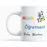 Nota ve Ritim Tasarımlı Müzik Öğretmenine Isimli Öğretmenler Günü Hediye Kupa Bardak - Beyaz - 300 ml