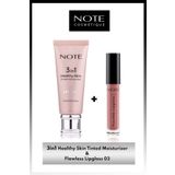 Note 3 In 1 Tinted Ton Eşitleyici 50 Spf Krem & Flawless Lipgloss Ruj 03 - Pembe Makyaj Seti